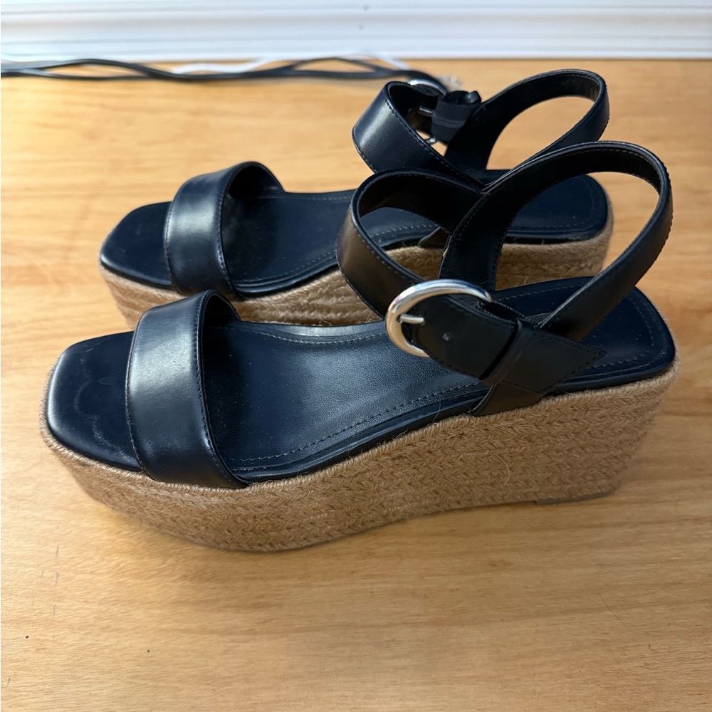 Nine West Black and Tan Wedge Sandals with Ankle Strap